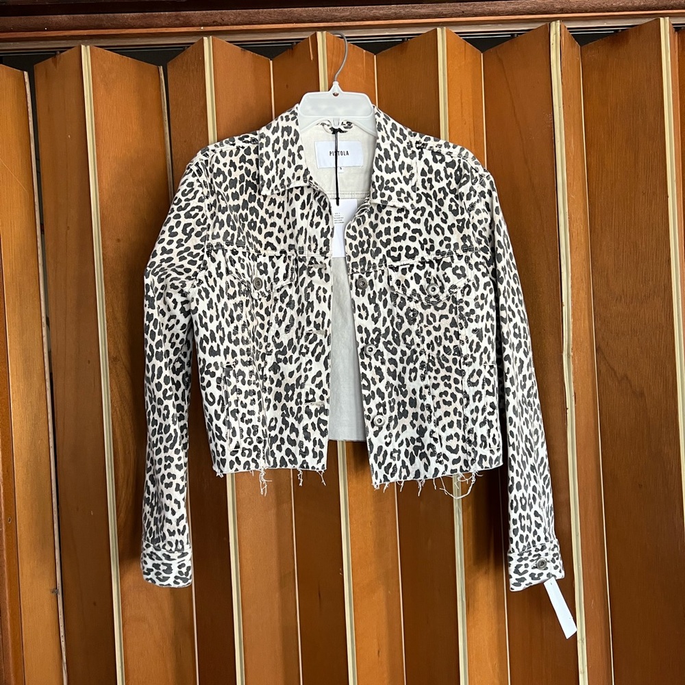 Pistola Leopard Print Cropped Denim Jacket, Size Small